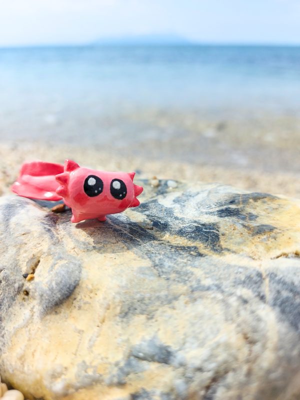 Handmade Pink Axolotl Miniature with Hand-Painted Details- Front view