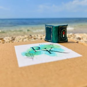Handmade Green Magical Book Miniature – Polymer Clay Figurine on our box - Back Side