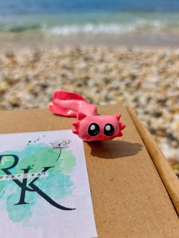 Handmade Pink Axolotl Miniature with Hand-Painted Details on our box